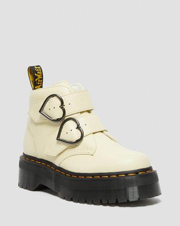 Botas Plataforma Dr Martens Devon Heart Cuero Mujer Creme | MX 545FDN